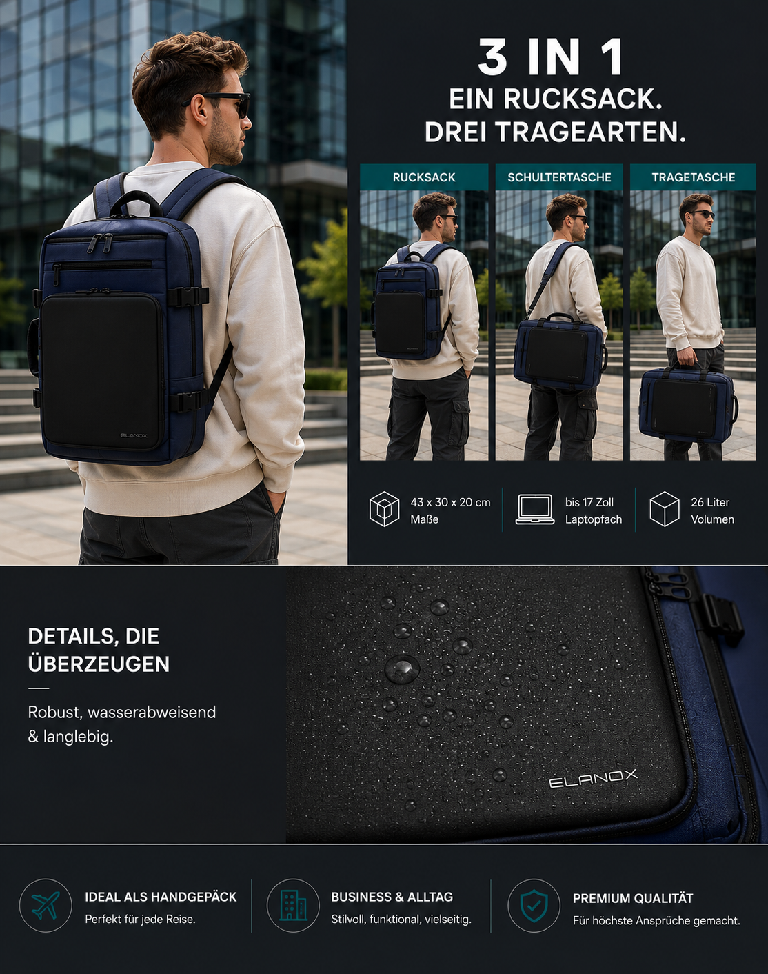 3-in-1 Rucksack 26 L Laptop – Ansicht 14