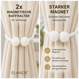 ELANOX® Magnetische Raffhalter für Gardinen – 2er Set mit Perlen