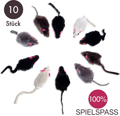 Echthaar Spielmaus 10 Stück mit Glocke und mit Katzenminze, getränkt Katzenspielzeug