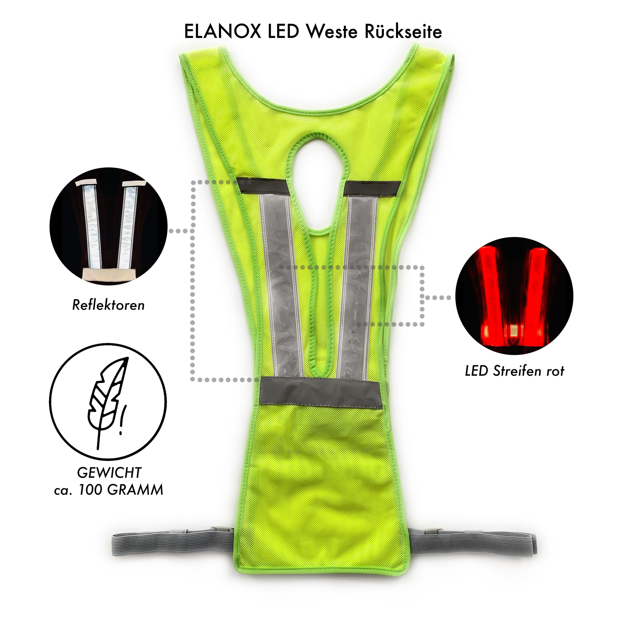 ELANOX LED Weste mit zusätzlichen Reflektorstreifen, wiederaufladbar v -  elanox