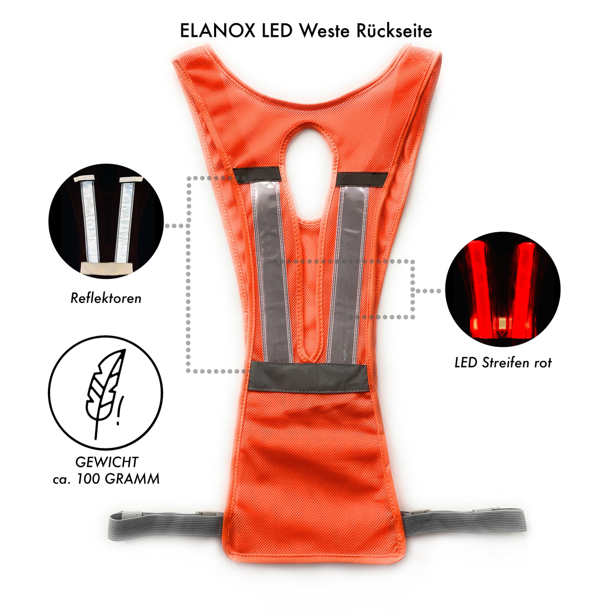 LED Warnweste Orange – Ansicht 3