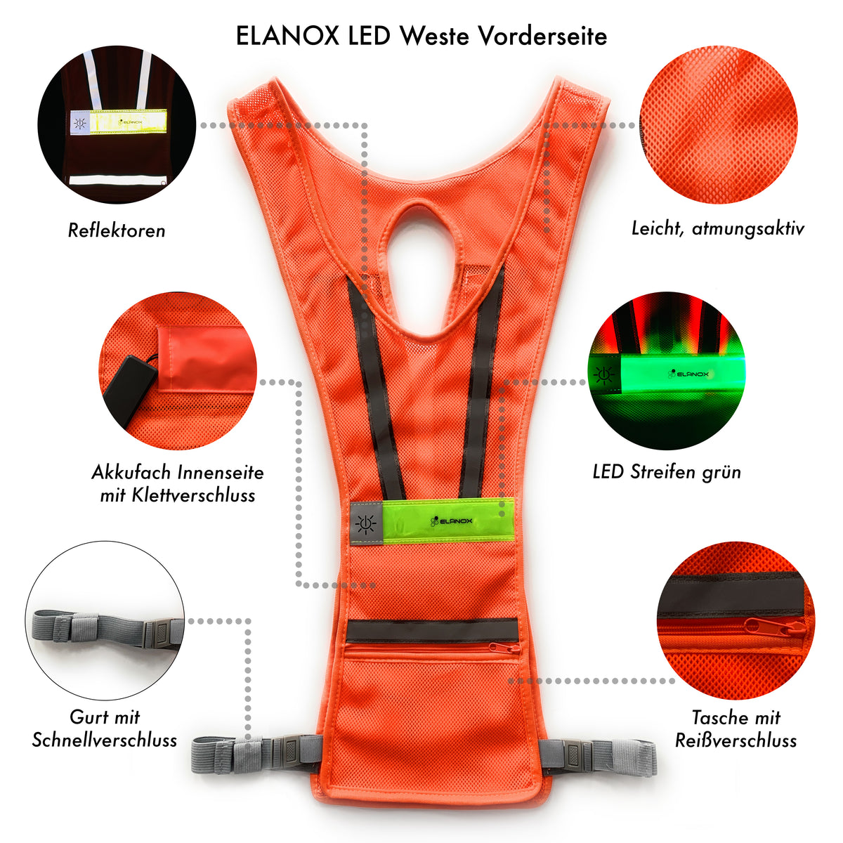 LED Warnweste Orange – Ansicht 2